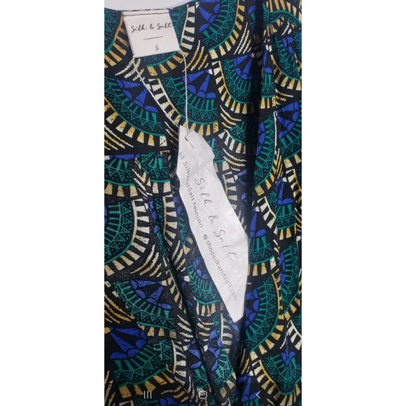 Silk & Salt Journey Maxi Wrap Dress African Peacock Print Green Blue NEW Medium - Picture 6 of 12